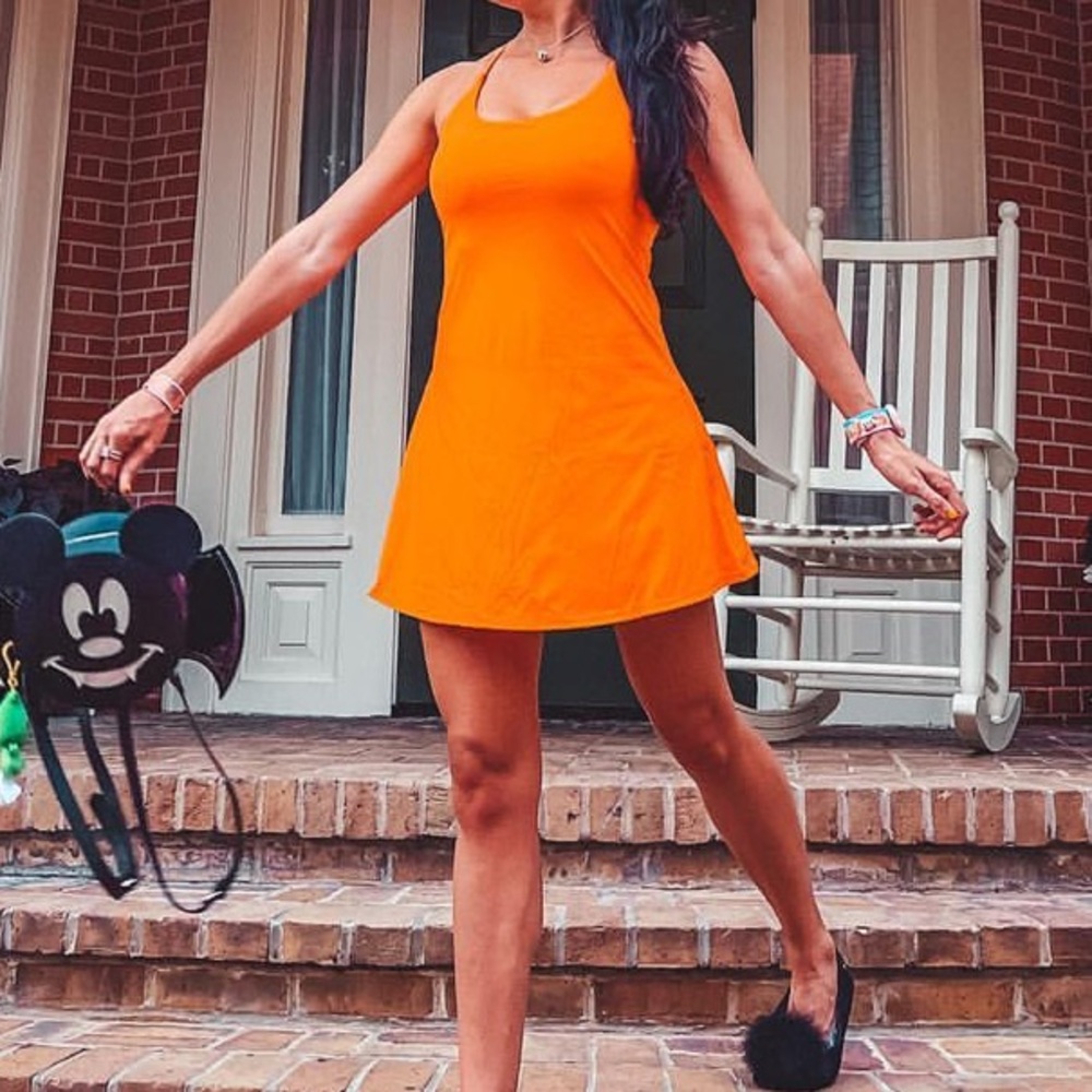 Women’s bright orange halara dress with shorts attached